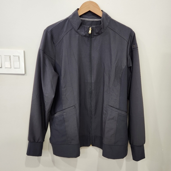 Cherokee Jackets & Blazers - iFlex Zip Front Jacket with Knit Panels by Cherokee Scrubs Gray Womens Size XL